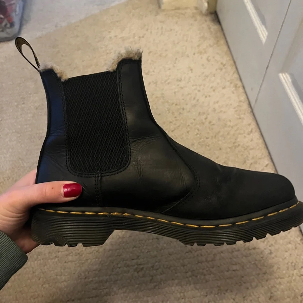 Dr. Martens Black Leather Ankle Boots with Fur Trim - Picture 1 of 4